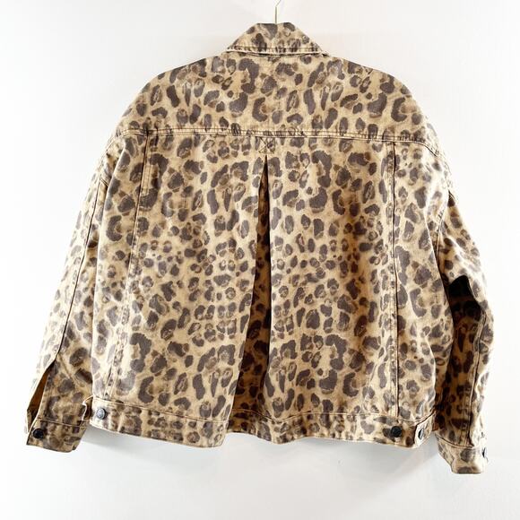 Free People Leopard Print Oversized Opal Swing Denim Jacket Brown Small - Picture 5 of 5